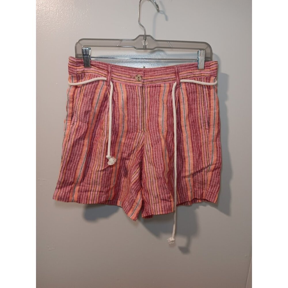 J. Jill 100% linen Pleated Striped Shorts with Rope Belt size 4 Summer Beachy
